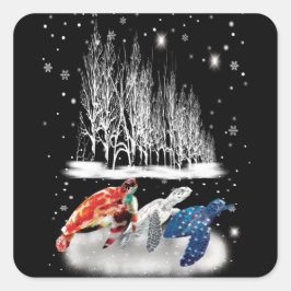 Sticker Carré Trois Turtle American T-Shirt Snowflake Noël