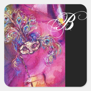 Sticker Carré TROISIÈME MASQUE, Monogramme Fuchsia Black