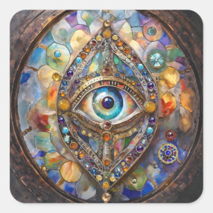 Sticker Carré Troisième œil sur verre et bronze