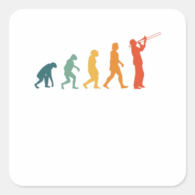 Sticker Carré Trombone Evolution Retro Concert Band Trombonist (Devant)