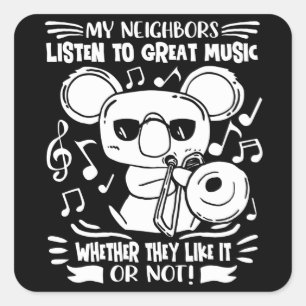 Sticker Carré Tromboniste Trombone Player Koala With Trombone