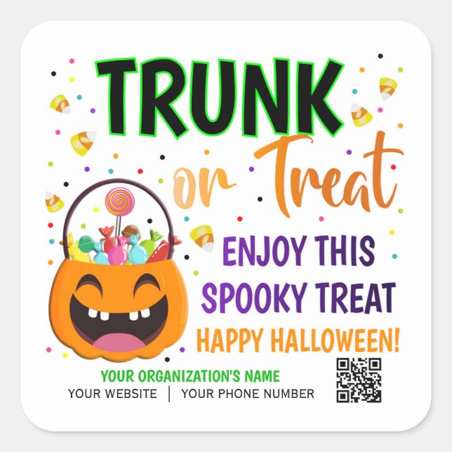 Sticker Carré Tronc ou traitement Halloween QR Code traitement (Devant)
