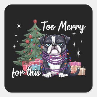 Sticker Carré Trop joyeux pour ce Noël de chien drôle