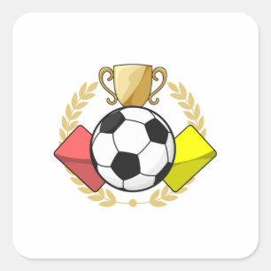 Sticker Carré Trophée de football rouge et jaune