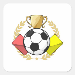 Sticker Carré Trophée de football rouge et jaune
