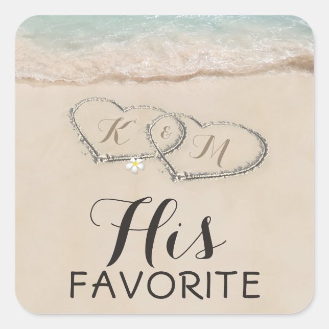 Sticker Carré Tropical Beach Heart Mariage | Son favori (Devant)