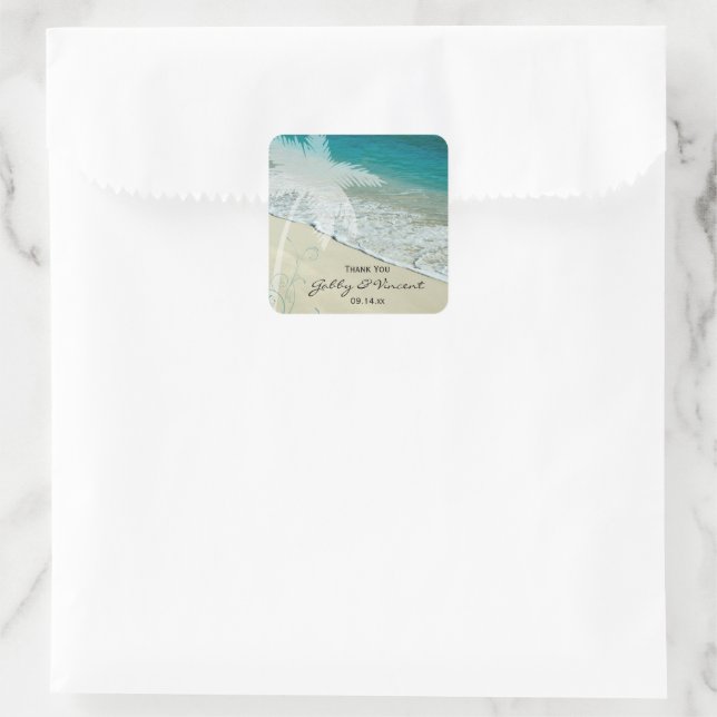 Sticker Carré Tropical Beach Wedding Merci Favoriser les étiquet (Sac)