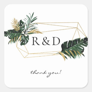 Sticker Carré Tropical Palm Leaf Gold 2 Monogramme -