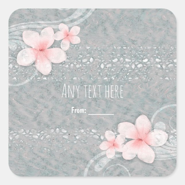 Sticker Carré Tropical Plumeria Fleur Grey Rose Summer Party (Devant)