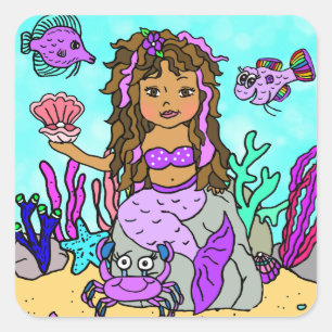 Sticker Carré Tropical sous la sirène de pourpre de mer