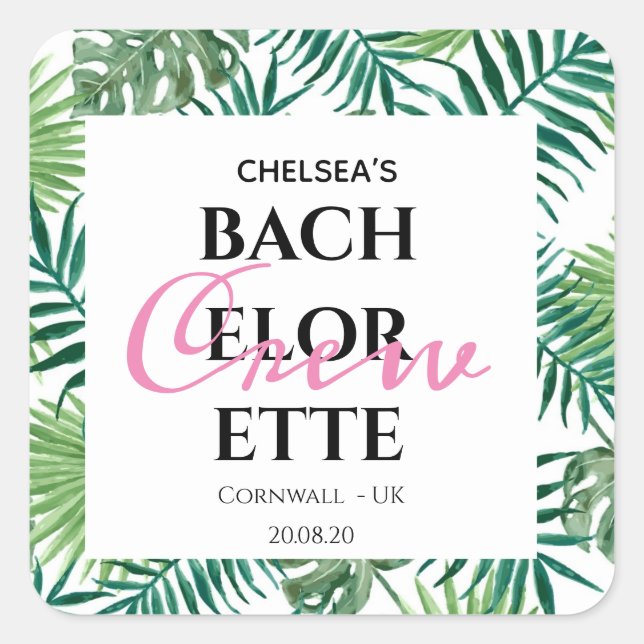 Sticker Carré Tropical Summer Leaf Bachelorette Crew Party (Devant)