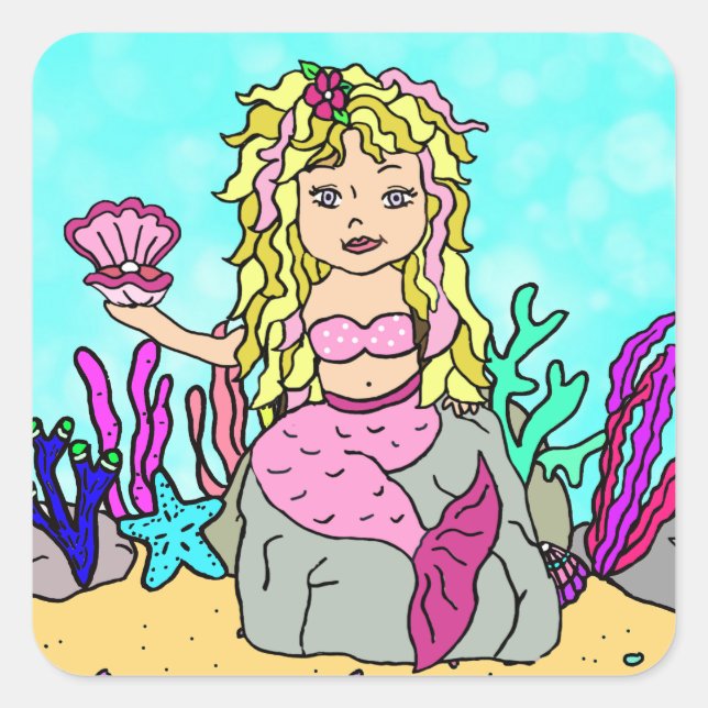 Sticker Carré Tropical Under the Sea Mermaid (Devant)