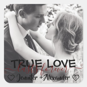 Sticker Carré True Love Lasts Forever mous Couple Heart Photo
