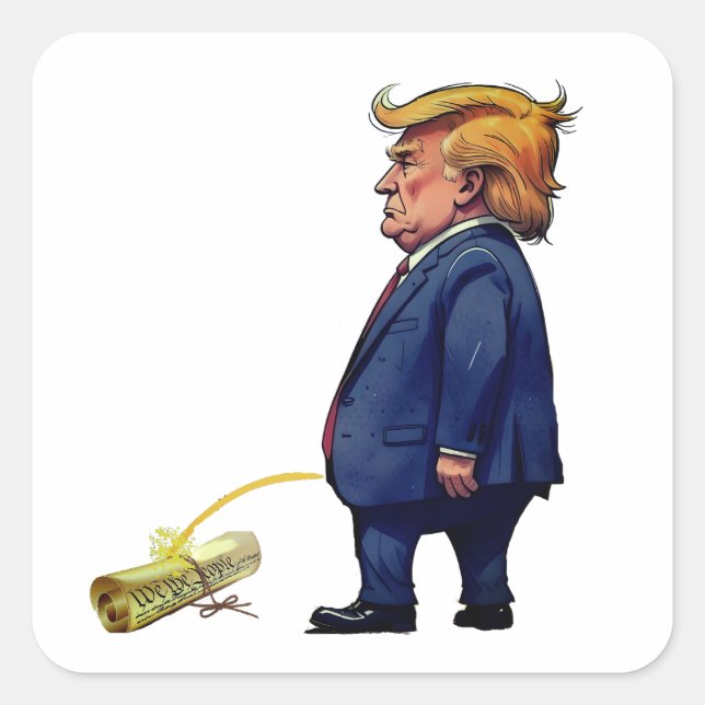 Sticker Carré Trump Pees sur la Constitution (Devant)