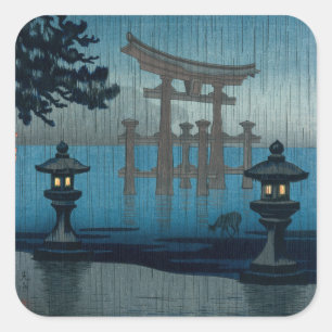 Sticker Carré Tsuchiya Koitsu - Miyajima dans la pluie