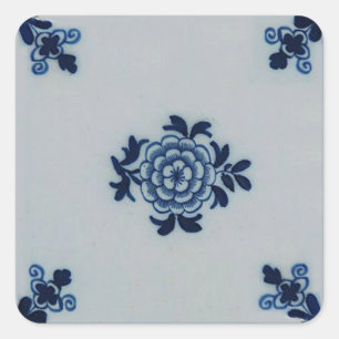 Sticker Carré Tuile bleue ancienne classique de Delft - motif