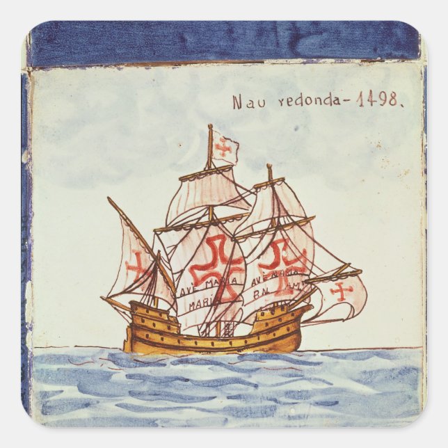 Sticker Carré Tuile d'Azulejos représentant un navire, de Sagres (Devant)