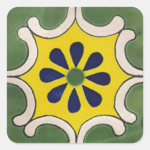 Sticker Carré Tuile Talavera en vert et jaune