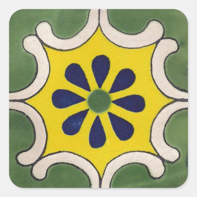 Sticker Carré Tuile Talavera en vert et jaune (Devant)