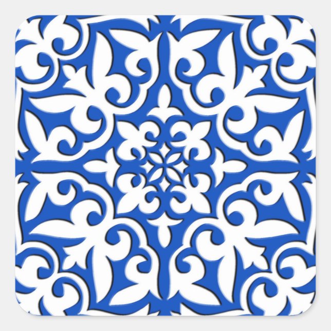 Sticker Carré Tuiles marocaines - bleu cobalt et blanc (Devant)