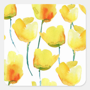 Sticker Carré Tulipes Colorées Aquarelle : Illustration Sans Cou