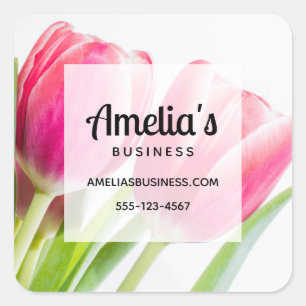Sticker Carré Tulipes roses avec Green Feuille Photo Business