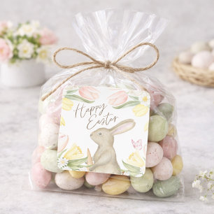Sticker Carré Tulipes roses pastel et jonquilles jaunes Joyeuses