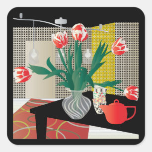 Sticker Carré Tulipes rouges