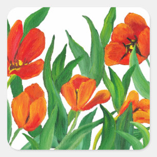 Sticker Carré Tulipes rouges