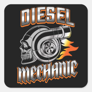 Sticker Carré Turbocompresseur mécanique diesel Crâne