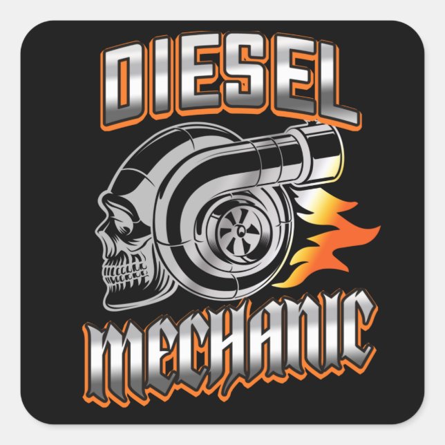Sticker Carré Turbocompresseur mécanique diesel Crâne (Devant)