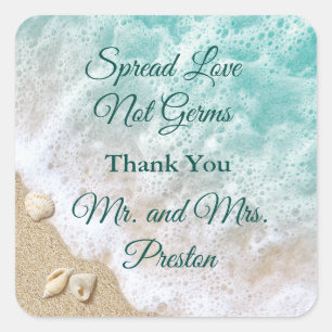 Sticker Carré Turquoise Beach Waves Spread Love Sanitizer à la m