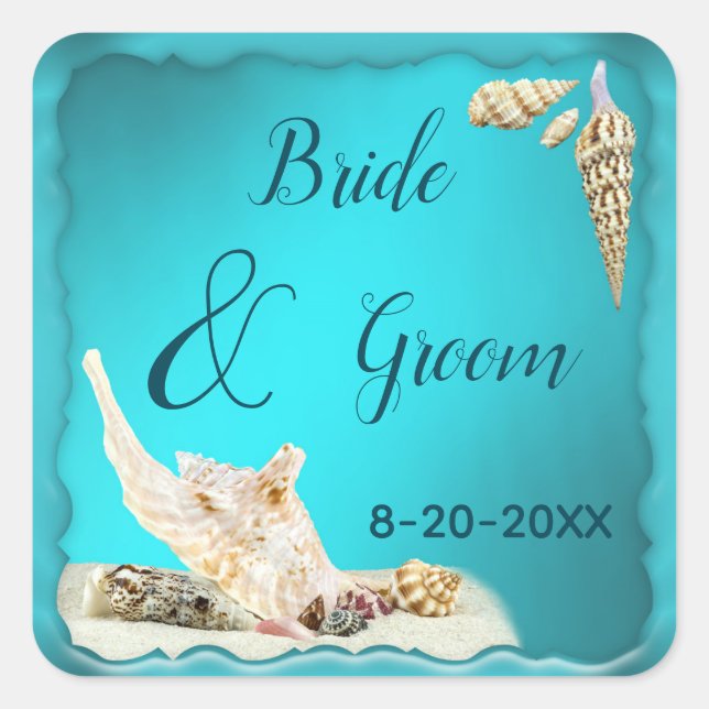 Sticker Carré Turquoise Blue Aqua Turquoise Seashell Beach Maria (Devant)