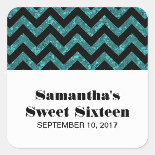 Sticker Carré Turquoise Chevron Parties scintillant Sweet 16 Sti
