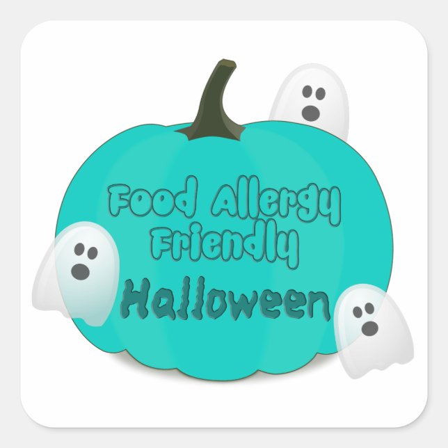 Sticker Carré Turquoise Citrouille Allergie alimentaire Friendly (Devant)