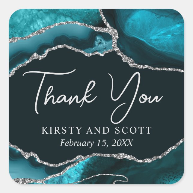Sticker Carré Turquoise et Argent Faux Parties scintillant Maria (Devant)