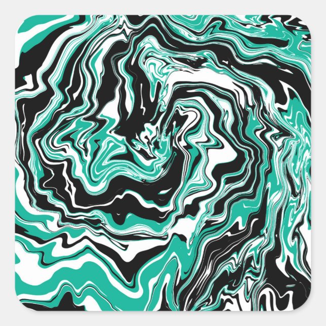 Sticker Carré Turquoise, noir et Marbre blanc Fluid Art (Devant)