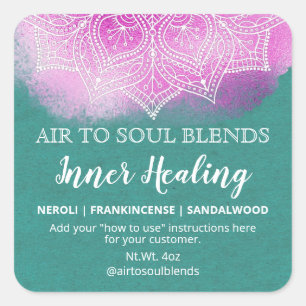 Sticker Carré Turquoise Purple Mandala Inner Healing Blend Étiqu