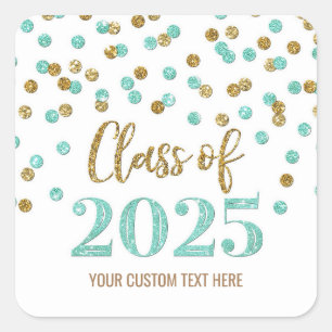 Sticker Carré Turquoise Red Confetti Graduation 2025