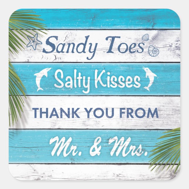 Sticker Carré Turquoise Sandy Toile Salty Baisers Merci (Devant)