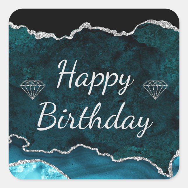 Sticker Carré Turquoise & Silver Parties scintillant Agate Joyeu (Devant)