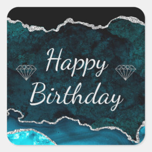 Sticker Carré Turquoise & Silver Parties scintillant Agate Joyeu
