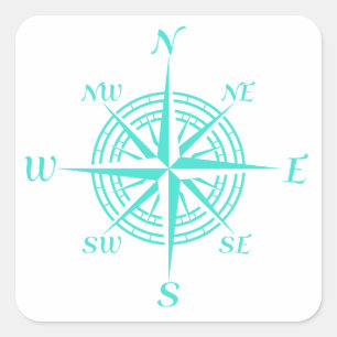 Sticker Carré Turquoise sur Rose de boussole blanc