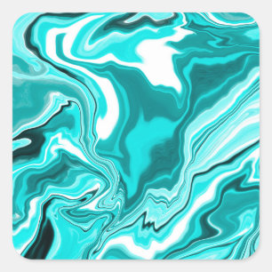 Sticker Carré Turquoise, Turquoise et Marbre blanc