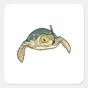 Sticker Carré Turtle Diver Snorkel