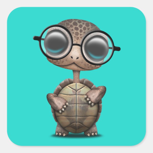 Sticker Carré Turtle Nerdy mignonne portant des lunettes (Devant)