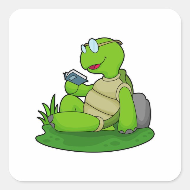 Sticker Carré Turtle Reading Book (Devant)