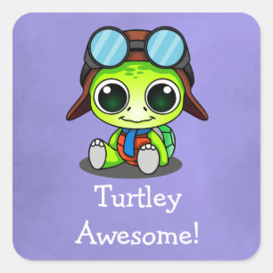 Sticker Carré Turtley Awesome ! Cute Chibi Cartoon Turtle