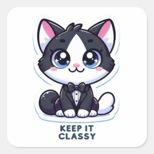 Sticker Carré tuxedo cat le garder classe