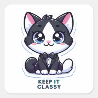 Sticker Carré tuxedo cat le garder classe